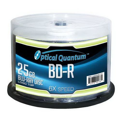 OQBDR06LT-50 6X 25 GB BD-R Single Layer Blu-Ray Recordable Blank Media Logo Top, 50-Disc Spindle