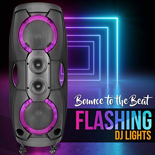 Portable Bluetooth PA Speaker System - 1000W Outdoor Bluetooth Speaker Portable PA System w/TWS, Recorder, Microphone in, Party Lights, USB SD Card Reader, FM Radio, Rolling Wheels - PPHP82LB