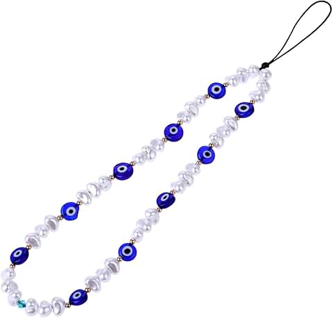 Blue Evil Eye Beaded Phone Charm and Wrist Strap