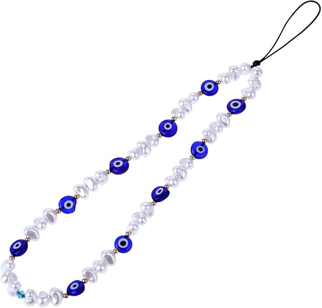 Blue Evil Eye Beaded Phone Charm and Wrist Strap