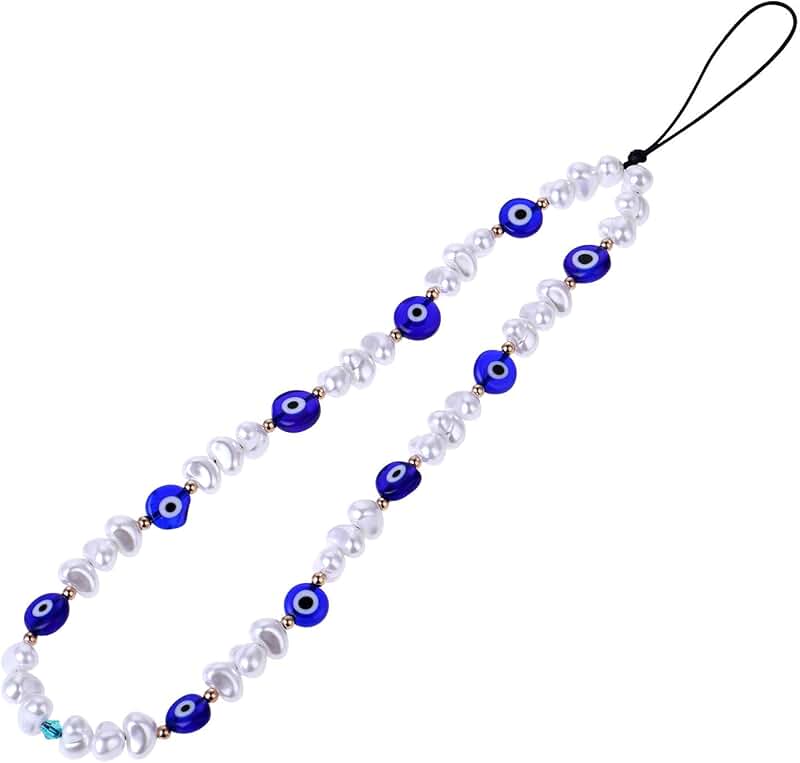 Blue Evil Eye Beaded Phone Charm and Wrist Strap
