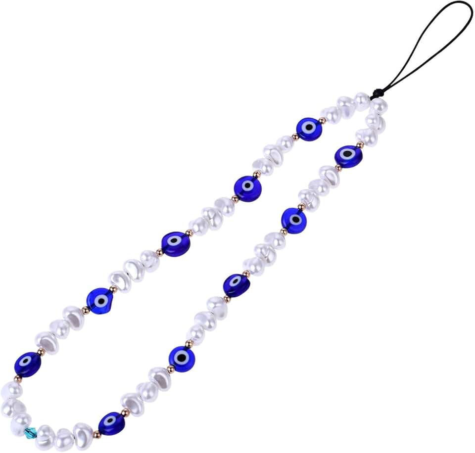 Blue Evil Eye Beaded Phone Charm and Wrist Strap