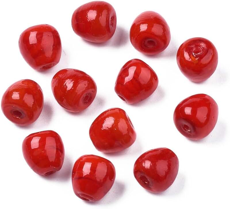100 Handmade Red Apple Lampwork Beads for Jewelry Making