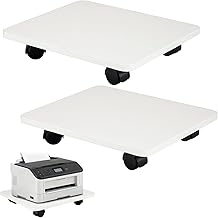 Two White Under Desk Printer Stands with Wheels
