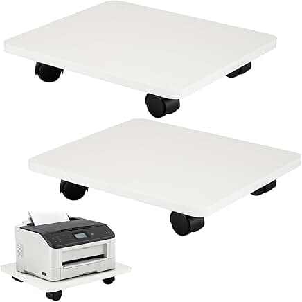 Two White Under Desk Printer Stands with Wheels