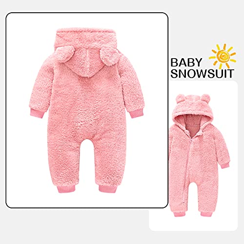 Pink Baby Fleece Jumpsuit Onesie Girls Hoodie Warm Clothing 6-9-12 months