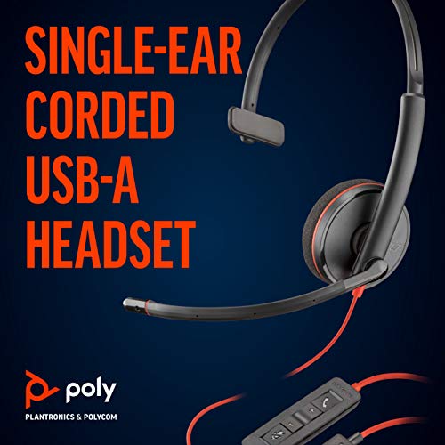 Plantronics - Blackwire 3210 - Wired, Single Ear (Monaural) Headset with Boom Mic - USB-A to connect to your PC and/or Mac