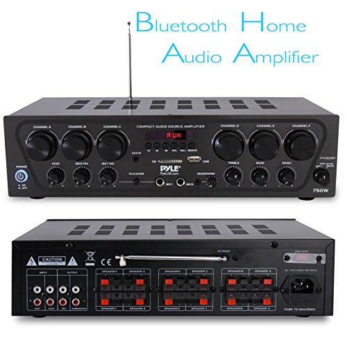 Bluetooth Home Audio Amplifier System - Upgraded 2018 6 Channel 750 Watt Wireless Home Audio Sound Power Stereo Receiver & Dual Electronics LU43PW 3-Way High Performance Outdoor Indoor Speakers