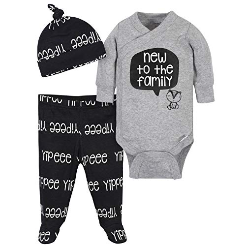 Baby Boys  2-Pack  3-Piece Onesies Bodysuit, Footed Pant, and Cap Set, Grey Black White, 3-6 Months
