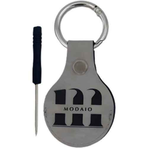 MODAIO - Compatible with Apple Airtags Leather Case Cover with Key Ring and Mini-Ring Opener for Pets, Keys, Luggage, Backpacks [1 Pack] (Grey)