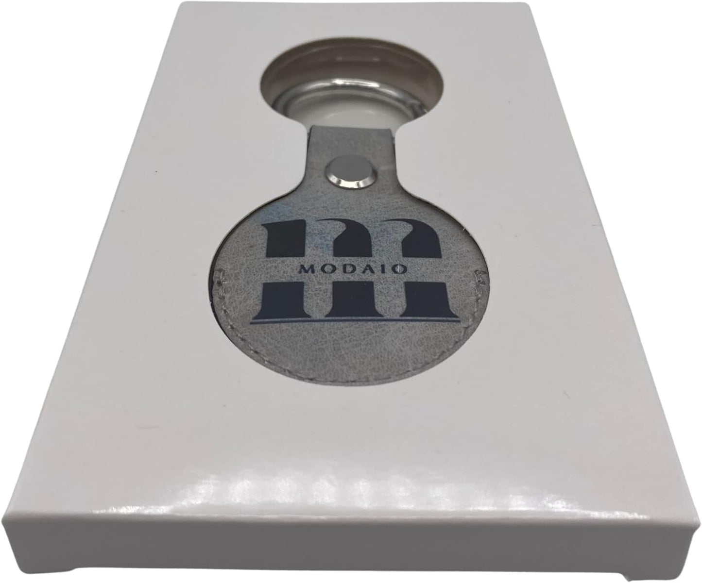 MODAIO - Leather Case Cover for Use with AirTag – Includes Key Ring & Mini-Ring Opener for Pets, Keys, Luggage, Backpacks – 1 Pack (Grey)