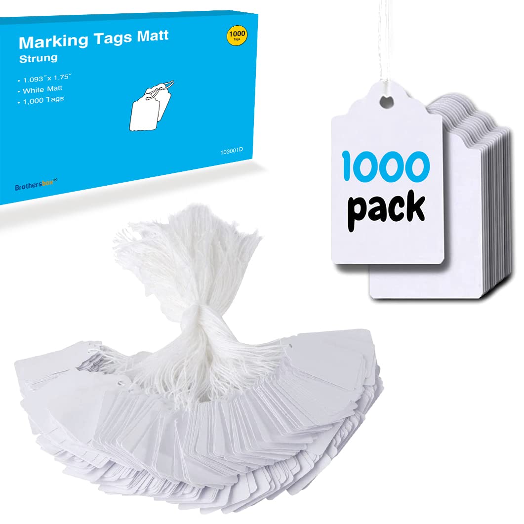 White matte string tags for pricing and labeling, 1000 pcs