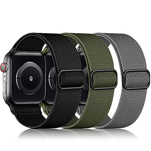 3 Pack Stretchy Solo Loop Compatible with Apple Watch Band 44mm 42mm 40mm 38mm 45mm 41mm 49mm, Braided Sport Elastic Nylon Bands for Apple Watch SE/iWatch Ultra Series 8 7 6 5 4 3 2 1 Women Men