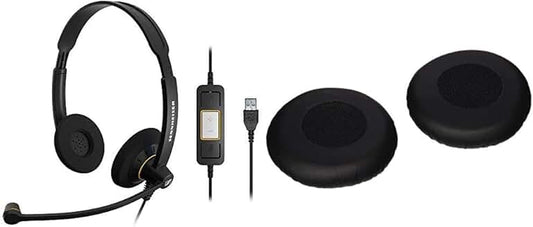 Double-Sided Business USB Headset with Leatherette Ear Pads