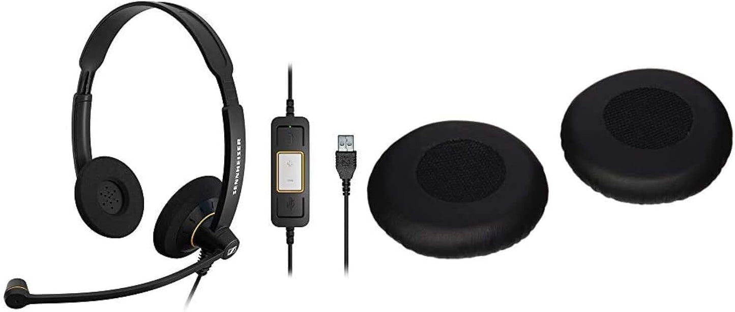 Double-Sided Business USB Headset with Leatherette Ear Pads