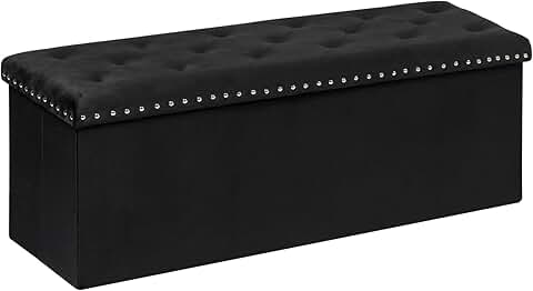 Black velvet storage bench with footrest, 43.3"x15.7"x15.7"