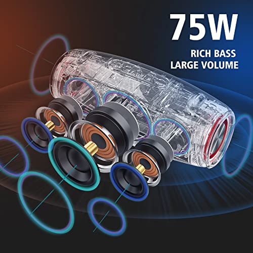 Bluetooth Speakers, 75W Portable Bluetooth Speakers Loud with BassUp Technology,IPX6 Waterproof Outdoor Speaker with 14,400MAh Big Battery,50H Playtime,Stereo,Party, Wireless SpeakerUpdate
