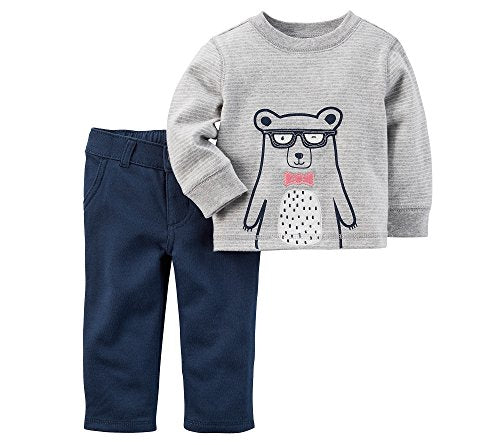 Carters Baby Boys 2 Piece Bear Jersey Top and French Terry Pant Set   , Blue