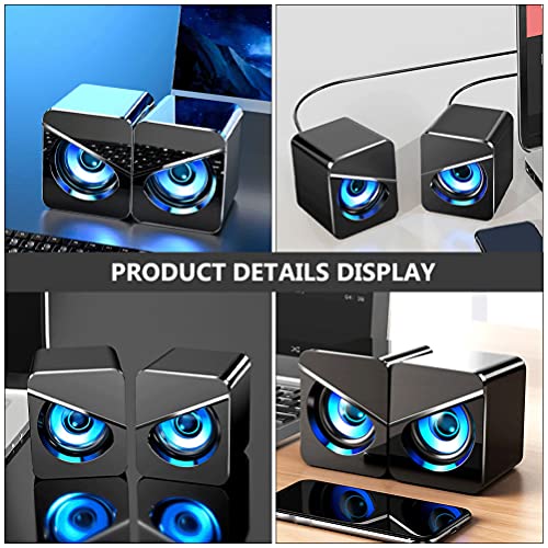 1 Pair Mini Computer Speaker Owl Style PC Laptop Stereo Speaker Bass Surround Stereo Sound USB Wired Speaker for Desktop Laptop Computer Black