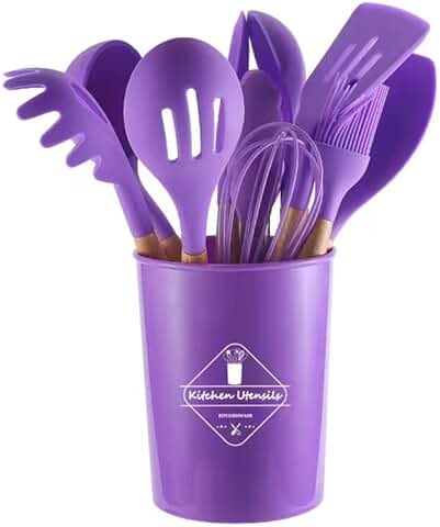 19-Piece Silicone Kitchen Utensil Set with Wooden Handles
