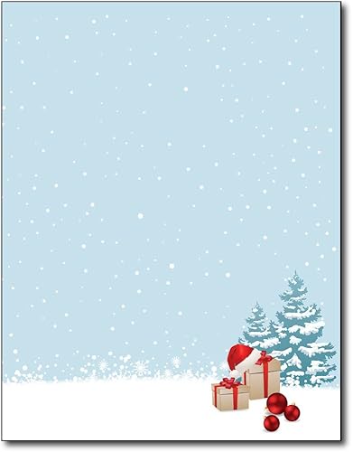 Holiday Paper with Snowy Scene and Gift Boxes