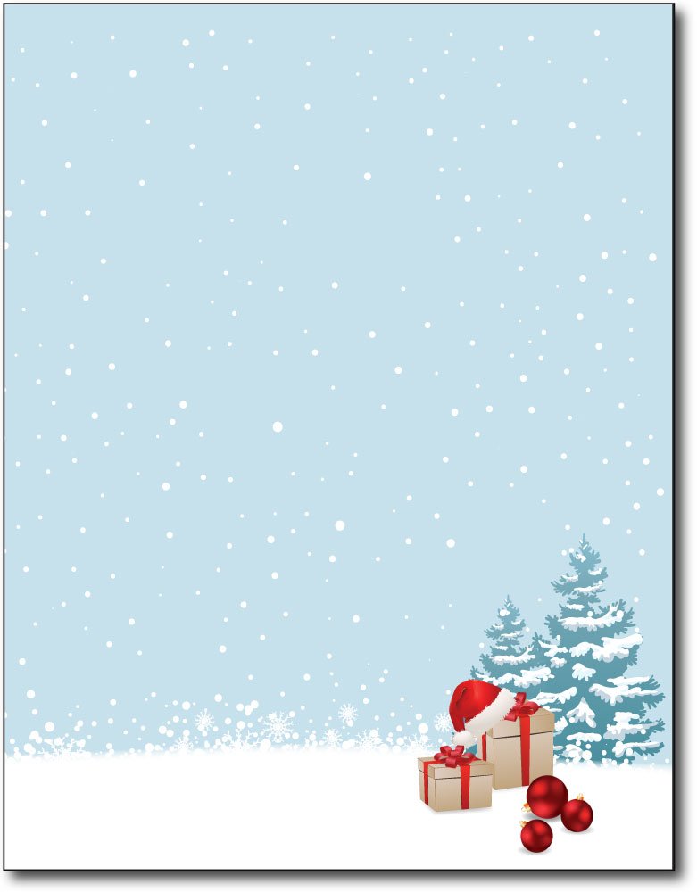 Holiday Paper with Snowy Scene and Gift Boxes