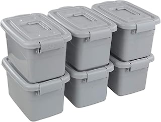 Six Grey 5L Plastic Storage Bins with Lids and Handles