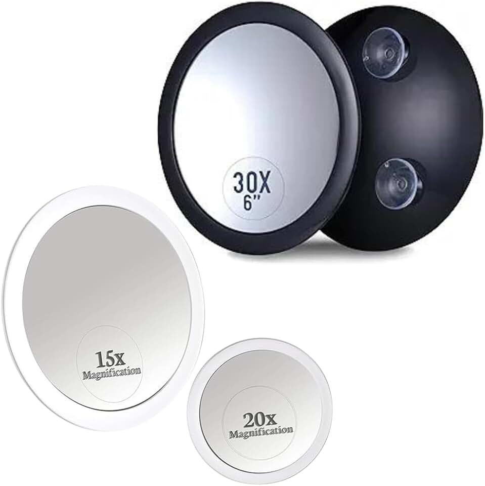 20X & 15X Magnifying Makeup Mirror Set with 30X Stick-On Travel Cosmetic Mirror