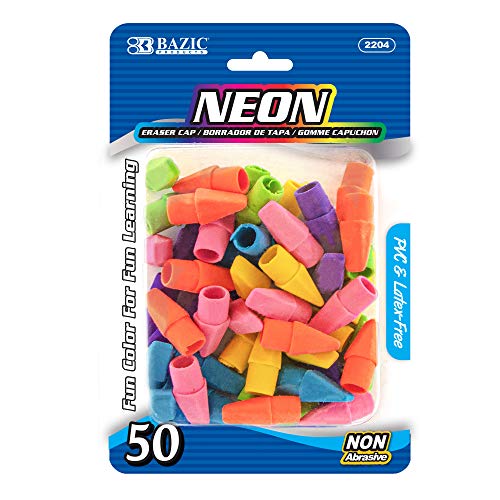 Neon Chisel Erasers for Pencils, 50 Pack