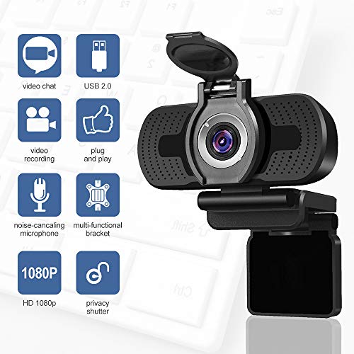 Webcam with Microphone, 1080P Webcam, Desktop Laptop Computer USB Web Camera with Privacy Cover and Tripod, Plug and Play for Video Streaming, Conference,Gaming, Online Classes (with Tripod)