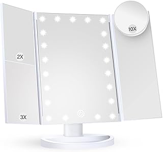 Trifold Vanity Mirror with Lights and Magnification