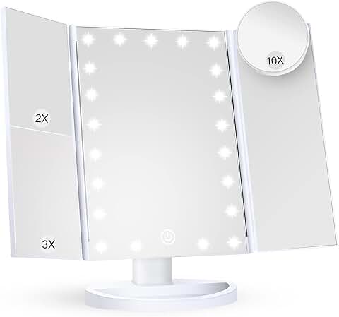 Trifold Vanity Mirror with Lights and Magnification