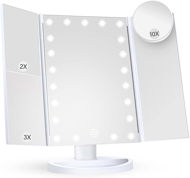 Trifold Vanity Mirror with Lights and Magnification