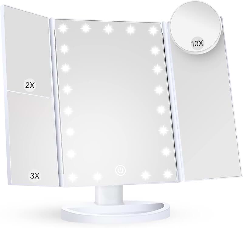 Trifold Vanity Mirror with Lights and Magnification