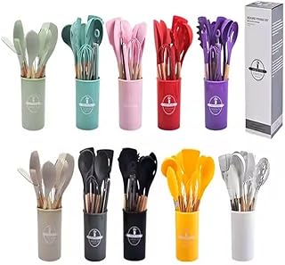 12-Piece Silicone Kitchen Utensil Set with Beech Handles