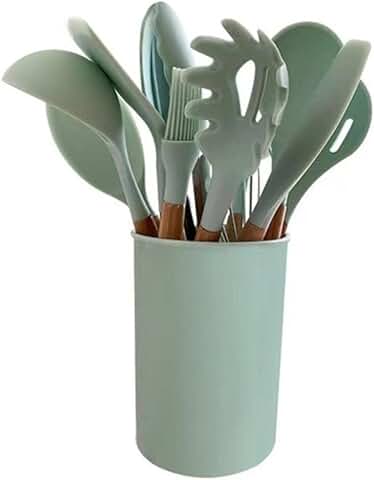 Silicone Kitchen Utensil Set with Wooden Handles
