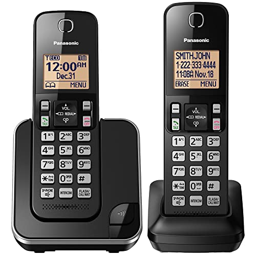 Expandable Cordless Phone System with Amber Backlit Display - 2 Handsets - KX-TGC352B (Black)