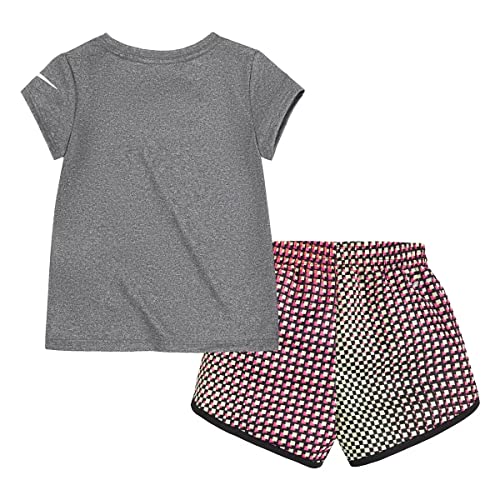 Little Girls' Dri-FIT Pixel T-Shirt and Shorts 2 Piece Set (Black(26H451-023)/Pink, 24 Months)