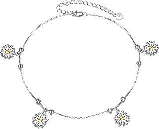 Sterling Silver Daisy Flower Anklet for Women