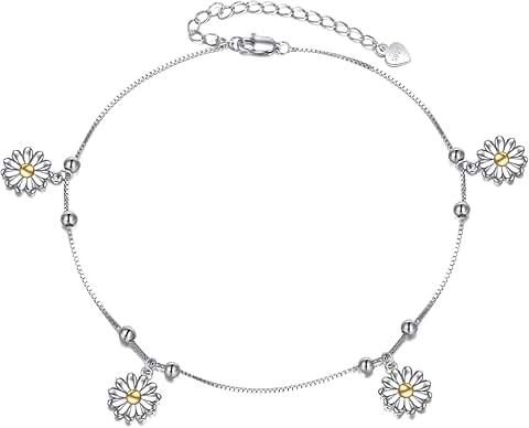 Sterling Silver Daisy Flower Anklet for Women