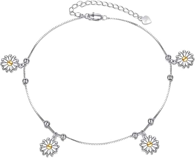 Sterling Silver Daisy Flower Anklet for Women