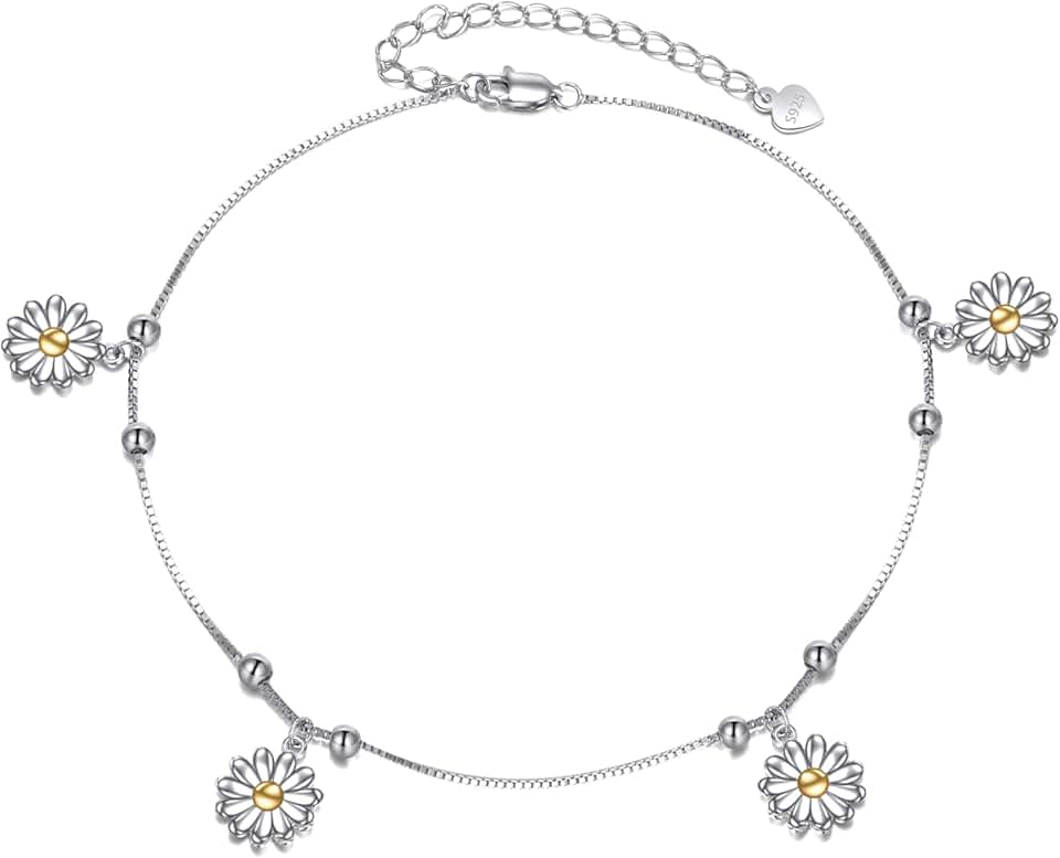 Sterling Silver Daisy Flower Anklet for Women