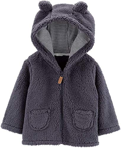 Zip-Up Sherpa Cardigan Jacket, Navy Sherpa, 3 Months