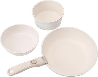 Three-piece nonstick frying pan set with removable handles
