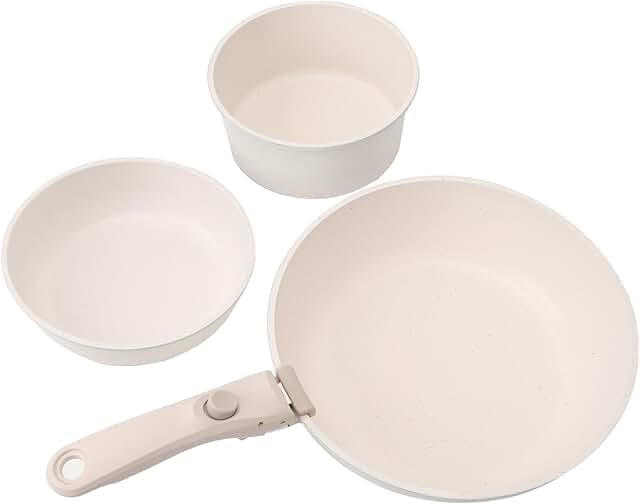Three-piece nonstick frying pan set with removable handles