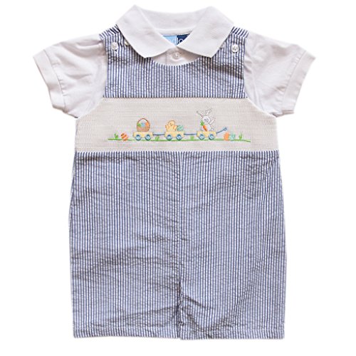 Infant Boys Two Piece Smocked Shortall Set with Bunny Theme  3 6M