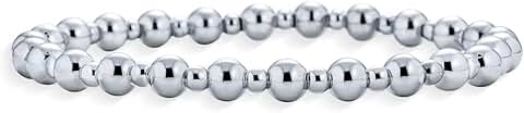 Polished Silver Bead Bolo Slide Stretch Bracelet for Women