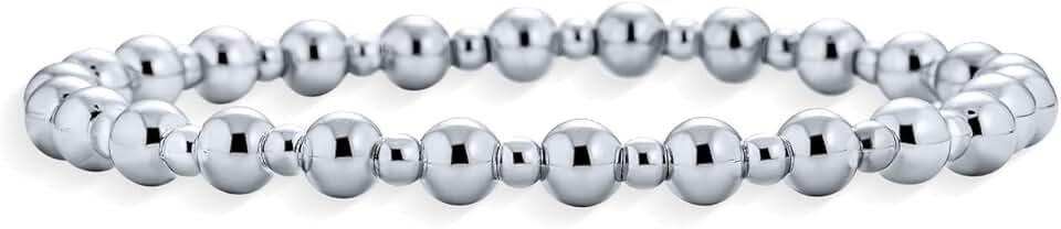 Polished Silver Bead Bolo Slide Stretch Bracelet for Women