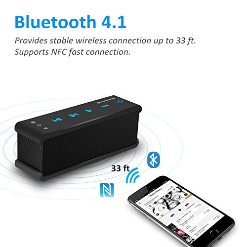 Portable Bluetooth Stereo Speaker with AUX Input, Bass, Hands-Free Calls, IPX5 Waterproof for iPhone iPad Android Phones Computer