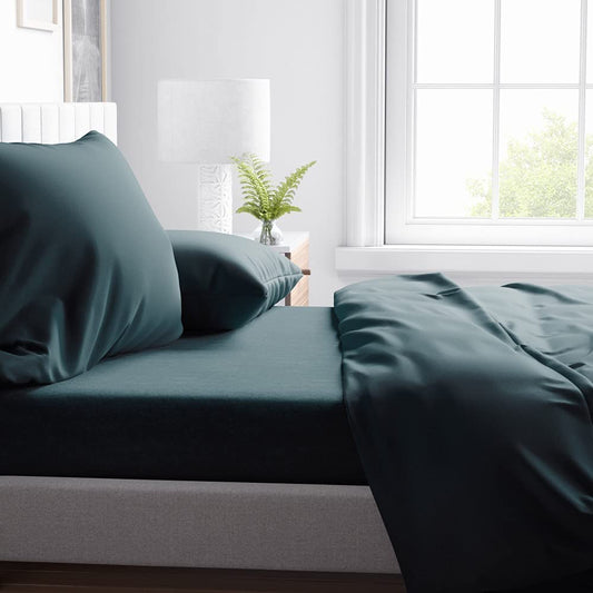 600 Thread Count 100% Sheet Set for King Size Bed, Super Soft Crisp 4 Piece Bedsheet Set Hotel Quality Deep Pocket Bedding Teal Sheets